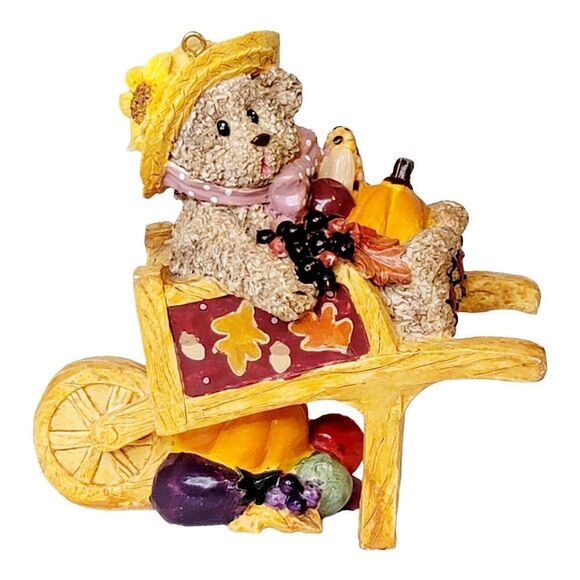 Vtg Fall Harvest Thanksgiving Resin Bear Pumpkins In Wheel Barrow Halloween READ - Picture 2 of 12